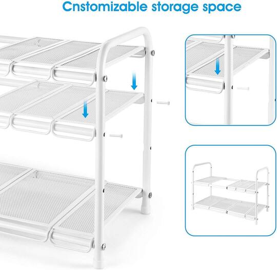 NEX™ White 2 Tier Expandable Cabinet Shelf Organizer Rack